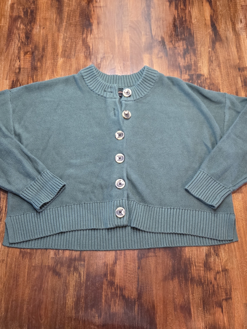 Quince 100% Organic Cotton Fisherman Boxy Cropped Cardigan Green Large Like New